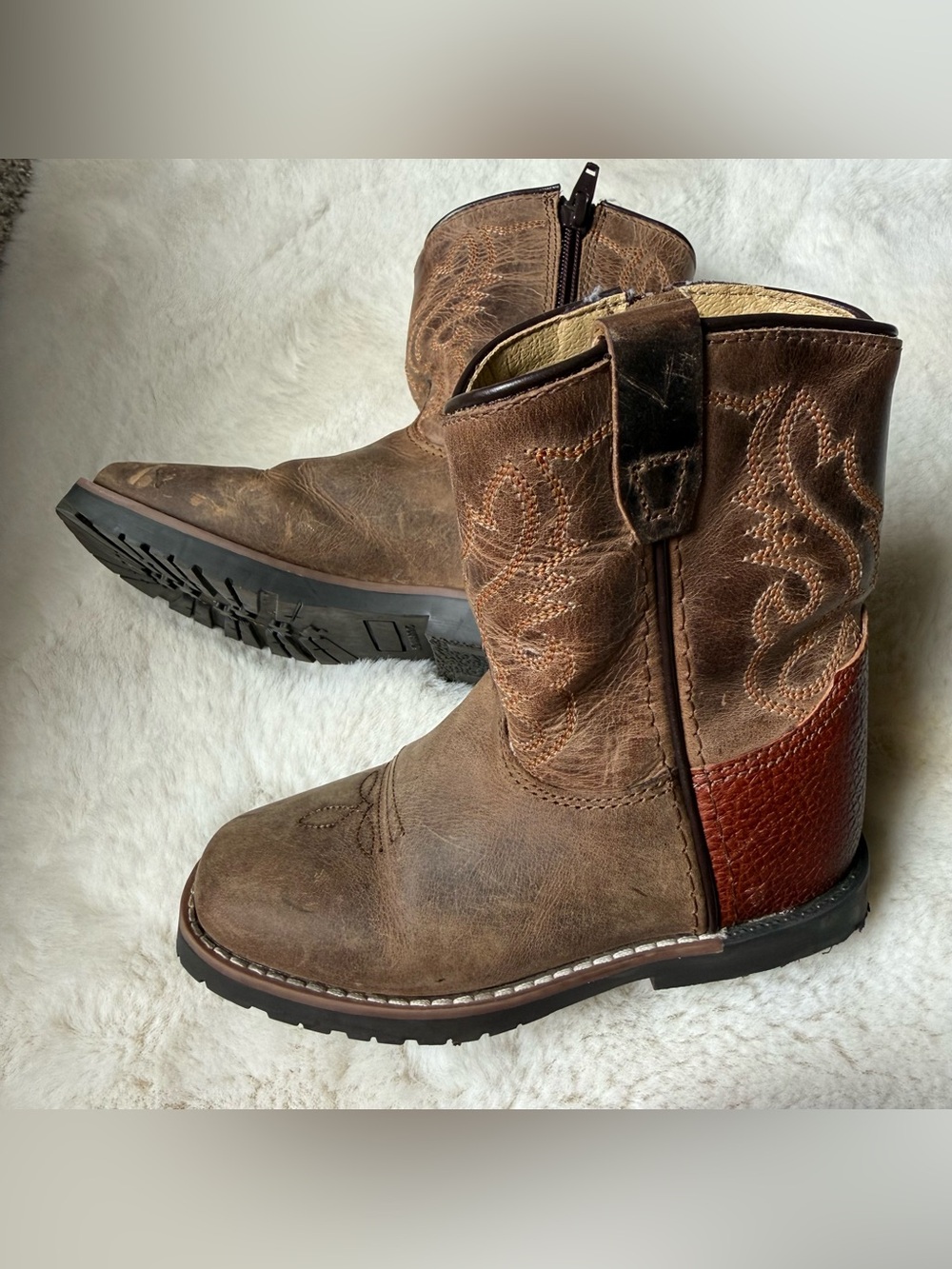 Toddler Little Kid Smoky Mountain Cowboy Work Boots Brown 9C Zip Up